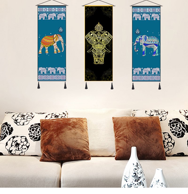 Tấm thảm chặn bức tranh dân tộc màu nước voi vải nền tường mô hình trang trí kỳ lạ vải treo phong cách nghệ thuật voi - Tapestry