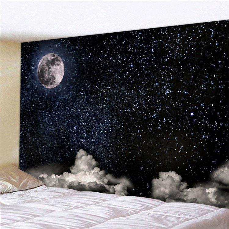 Bầu trời đầy sao và mặt trăng đầu giường phòng ngủ tấm thảm tường treo vải khăn trải bàn nền vải trang trí sống miễn phí cú đấm để gửi ánh sáng - Tapestry