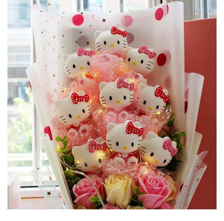 Kt mèo búp bê bó hoa bạn gái sinh nhật bạn gái quà cưới kt mèo hoạt hình bó hoa giáng sinh búp bê hoa quà tặng - Hoa hoạt hình / Hoa sô cô la