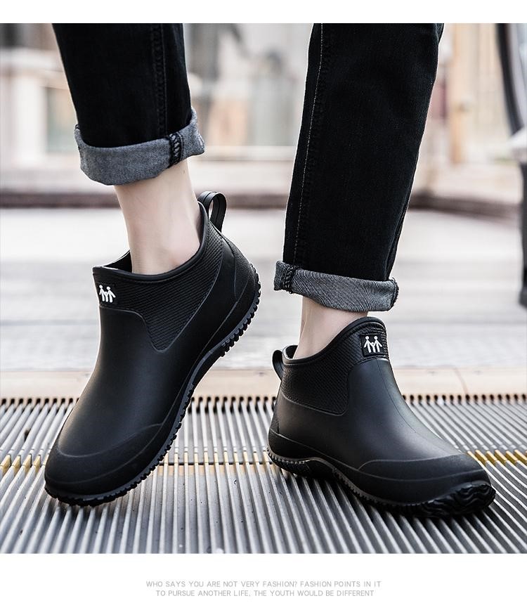 Giày đi mưa thời trang ống ngắn giày đi mưa không trơn trượt nước giày nam cộng với nhung ấm giày đi mưa ngắn vài đôi giày làm việc ngoài trời không thấm nước - Rainshoes