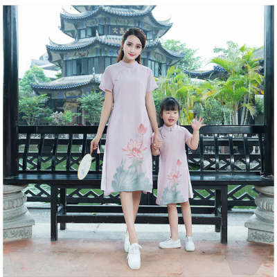 Bà mẹ-con váy mẹ và phụ nữ váy sườn xám guzheng trang phục váy Amoi 2020 cải tiến hàng ngày sườn xám phong cách cổ tích Trung Quốc - Trang phục dành cho cha mẹ và con