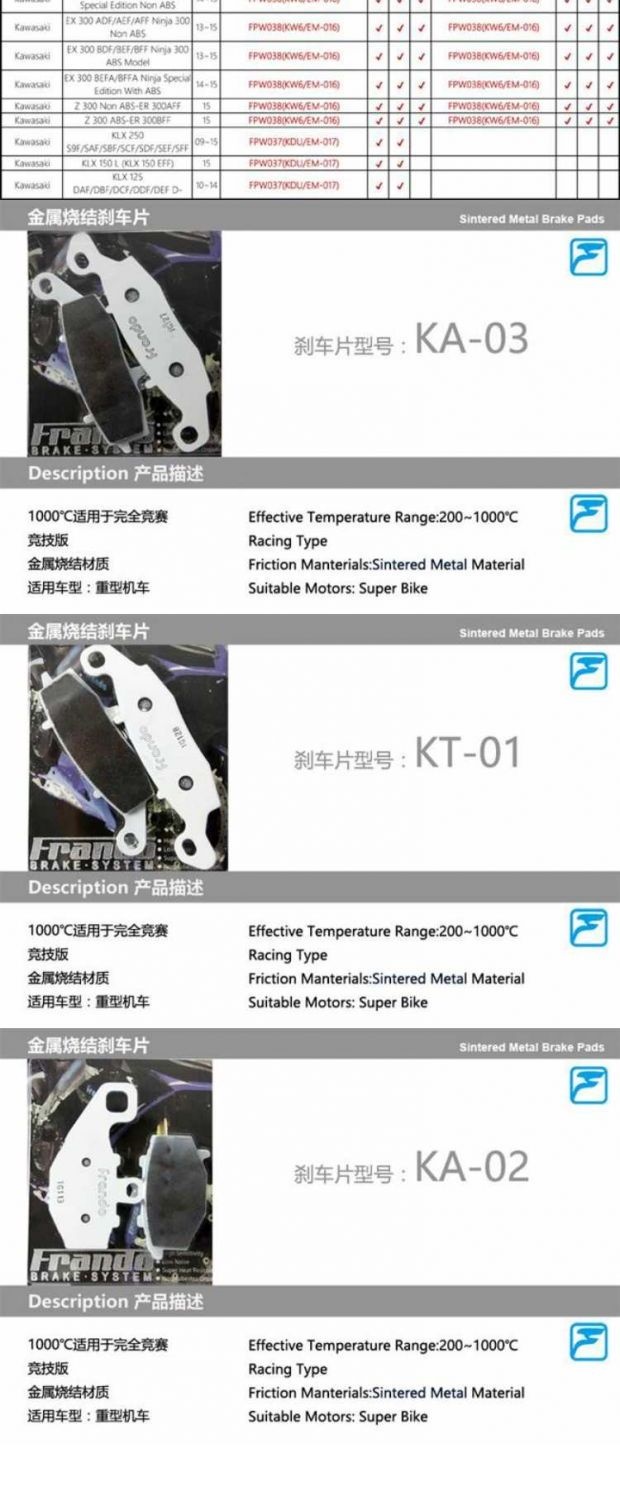 Thương hiệu FRANDO phù hợp với má phanh KAWASAKI ER-6f / ER-6n / Verysy650 07 ~ 14 - Pad phanh