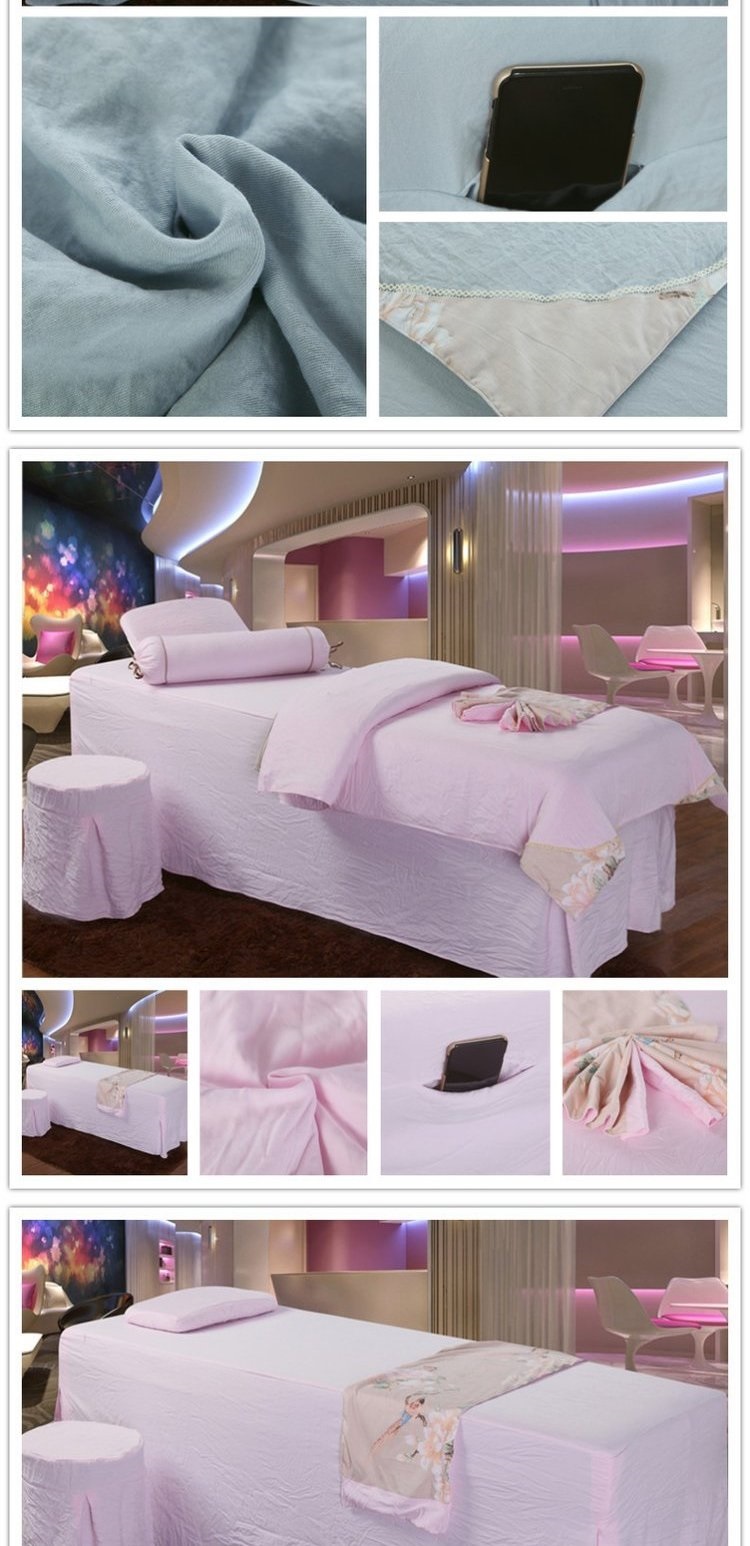 Bộ khăn trải giường làm đẹp bốn mảnh đơn giản vải bông và vải lanh hình xăm khăn trải giường màu xám - Trang bị tấm