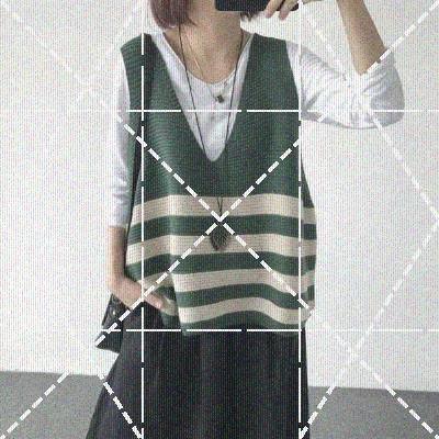 Mùa thu phong cách mới cộng với size áo ghi lê vest áo rời cổ chữ V sọc đan áo ghi lê áo len vest nữ ngọn - Áo vest