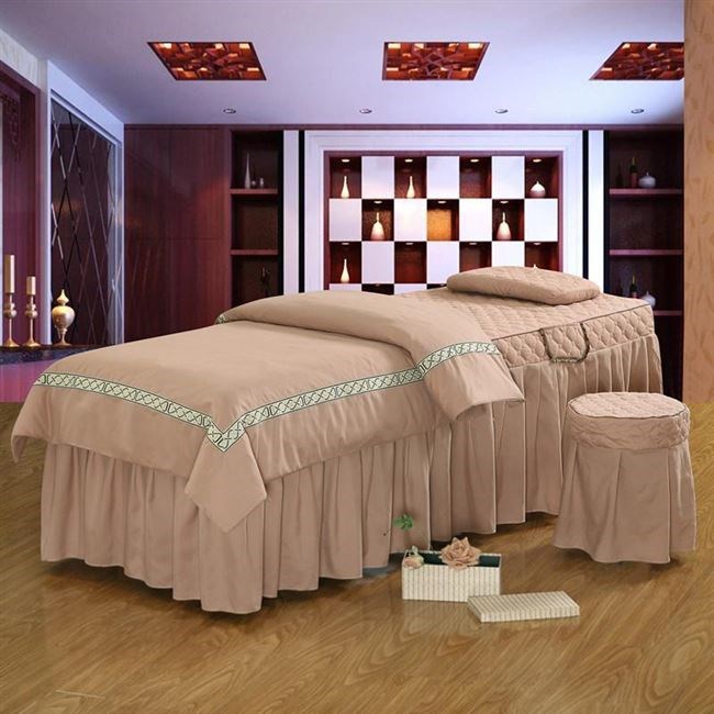 Mới bốn mảnh giường váy giường vẻ đẹp giường trải giường cao cấp hình tròn màu xanh lá cây đậm lớn màu đỏ thêu - Trang bị tấm