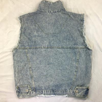Phụ nữ mùa thu phiên bản Hàn Quốc cá tính của lỗ để làm áo khoác denim thô lỏng lẻo. - Áo vest