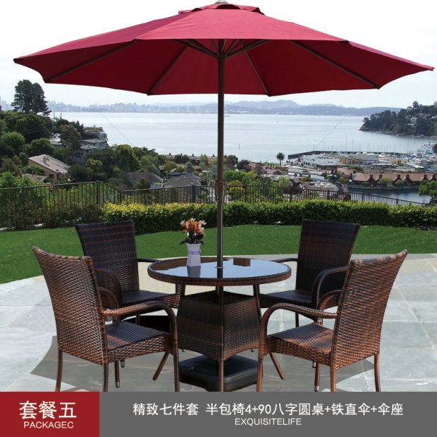 Đồ nội thất sáng tạo với ô che nắng kết hợp nhà sách Bàn ghế thương mại ô dù Bàn ghế mây thương mại với bộ dù che nắng - Bàn ghế ngoài trời / sân
