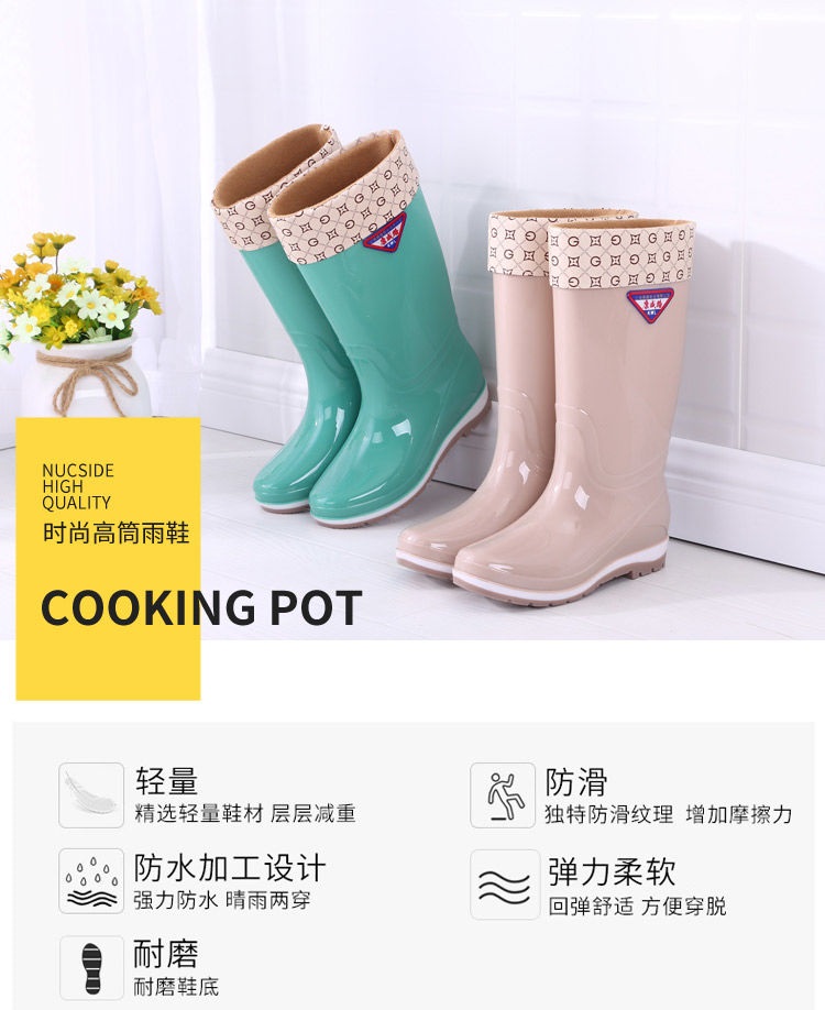 Giày đi mưa của phụ nữ ống cao thời trang làm việc nhà bếp cộng với nhung bông giày nước giày đi mưa nữ mặc chống trơn trượt ấm áp người lớn - Rainshoes