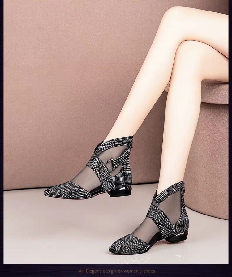 Chất lượng cao bốn mùa phong cách mới bốt lưới phẳng nữ Baotou phụ nữ phẳng lưới gạc rỗng thời trang giày phụ nữ giày bốt ngắn - Kính râm