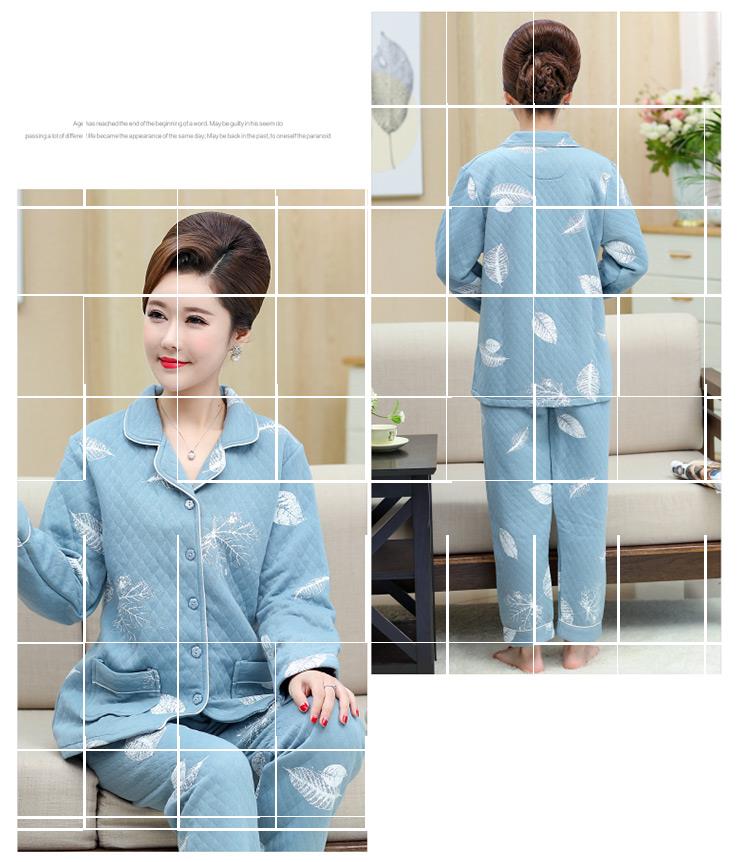 Đồ ngủ mùa đông phụ nữ mỏng cotton bông mùa thu và mô hình mùa đông cotton mỏng cotton lỏng kích thước lớn giam cầm quần áo dịch vụ nhà phù hợp - Pyjama