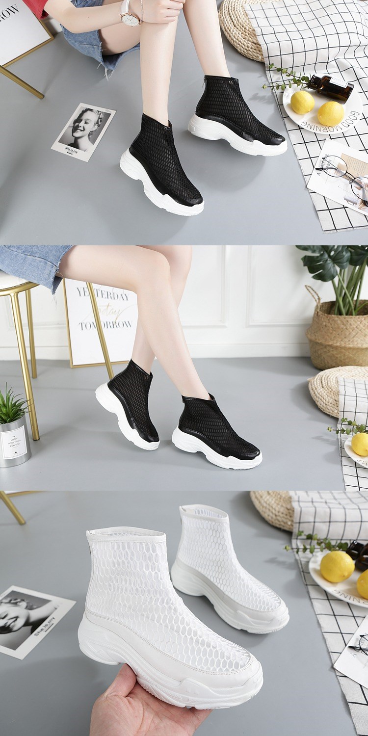 Giày cao cổ mùa thu BECHEDOR trẻ em ủng lưới rỗng thoáng khí trong giày siêu lửa ulzzang Harajuku dày phá cách - Giày cao gót
