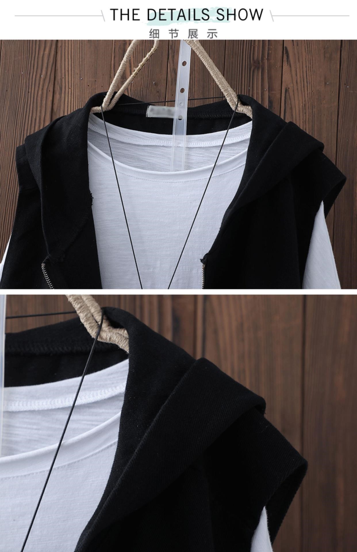 Mùa thu mới của phụ nữ áo khoác denim vest vest nữ văn học rửa lỏng kích thước lớn trùm đầu áo khoác - Áo vest