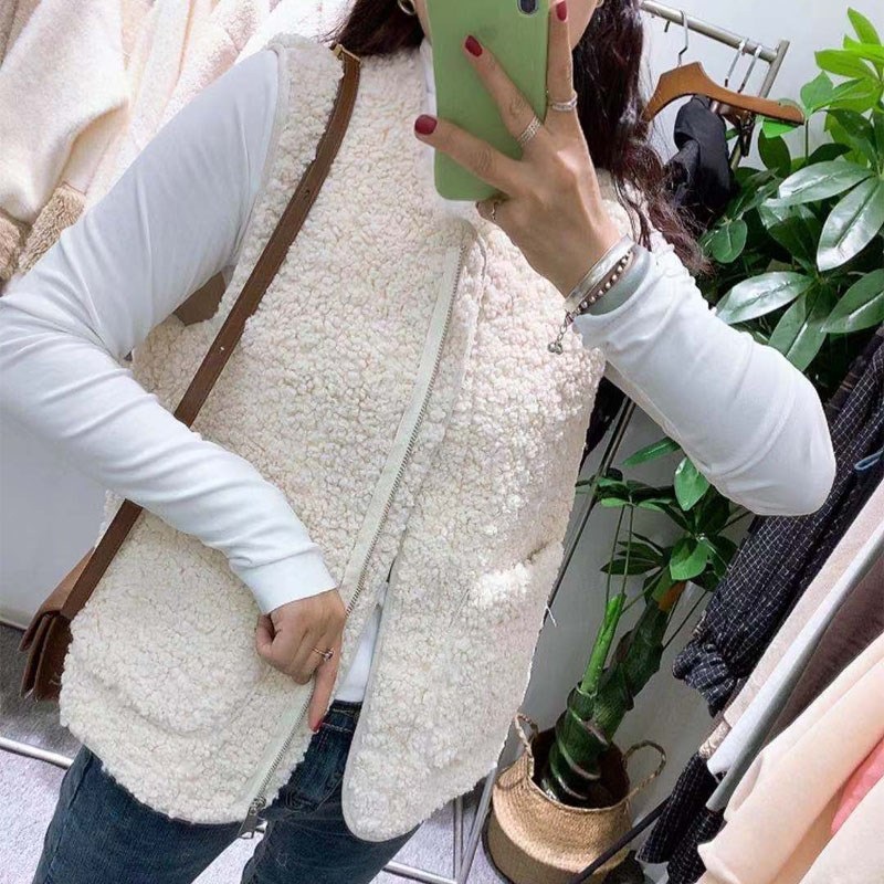 Little Swallow Womens 2019 Phiên bản mới của Hàn Quốc Loose Slim Pocket Không tay Lamb Hair Vest Áo khoác sang trọng - Áo vest