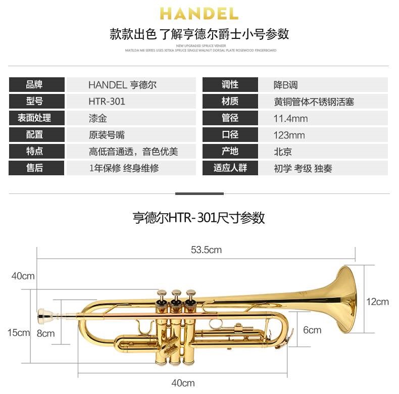 Cao cấp Handel kèn B-kèn kèn phẳng trẻ em học sinh kiểm tra người mới bắt đầu phosphor đồng thổi kèn nhạc cụ HTR-3 - Nhạc cụ phương Tây