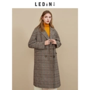 Lecho kẻ sọc hai mặt áo len 2019 mùa thu và mùa đông mới sinh viên nữ dài trên áo len đầu gối - Trung bình và dài Coat