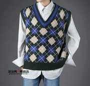Hàn Quốc Dongdaemun mua sắm nam màu sắc phù hợp với mô hình hình thoi len retro v-cổ áo thun đan vest vest thủy triều
