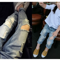 Mùa thu mới quần áo trẻ em bé trai bé gái quần jeans giản dị mặc mùa thu 0199 quần bò lót lông cho bé