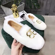 Giày mùa đông mới 2018 Giày đế thấp nữ 2018 Mùa đông đầu tròn trang trí bằng kim loại phẳng với giày cao su đơn