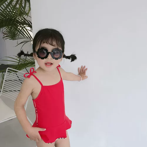 Брендовый купальник для девочек с бантиком, красный комбинезон, подходит для подростков