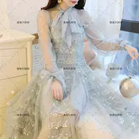 Tide thương hiệu 2019 với gió mềm lưới nặng tay dài đính sequin ngọt ngào công chúa cổ tích dài quốc phục - Trang phục dân tộc đồ bộ đẹp