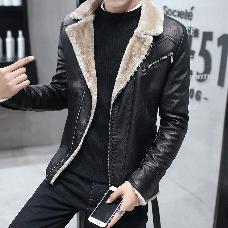 Áo khoác lông cừu lông cừu nam mùa đông phiên bản mới của Hàn Quốc theo xu hướng tự dưỡng đẹp trai lông tích hợp áo khoác dày - Quần áo lông thú