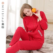 Mỹ tiêu chuẩn mùa thu và mùa đông phụ nữ mới đồ ngủ cotton ấm áp xen kẽ lễ hội màu đỏ có thể được mặc bên ngoài dịch vụ nhà độn bông