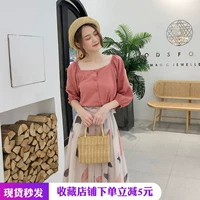 Cổ áo vuông retro màu hồng lỏng áo cotton Thiết kế thiểu số mùa hè tay áo phiên bản Hàn Quốc của áo sơ mi - Áo sơ mi áo sơ mi hàn quốc