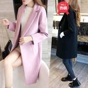 Áo khoác len mỏng màu đen 2018 Thu đông mùa đông Mới của phụ nữ Hàn Quốc Bộ đồ mới và ngọt ngào Cổ áo dài tay - Áo Hàn Quốc
