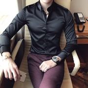 Mùa thu 2018 trưởng thành nam thanh lịch cao cấp giản dị kinh doanh thêu Anh cộng với áo sơ mi nhung nam mỏng tay dài