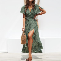 Summer Beach Maxi Dress Women Floral Print Boho Long Dress