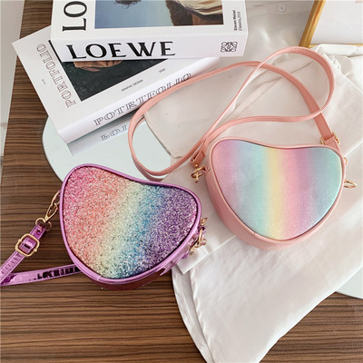 taobao agent Love Rainbow Bag Personalized Creative Laser Ceremony Rainbow Sequenant Heart -shaped Love PU Tide Cousin Bag