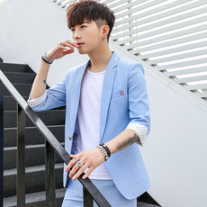 夏装新款男装33中袖西服纯色气质中袖西装短袖套装A348-TZ90-P100