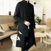 Mùa thu phong cách Trung Quốc áo gió dài áo khoác nam áo khoác Tang phù hợp với áo choàng kiểu cổ Hanfu áo choàng nam - Áo gió thể thao