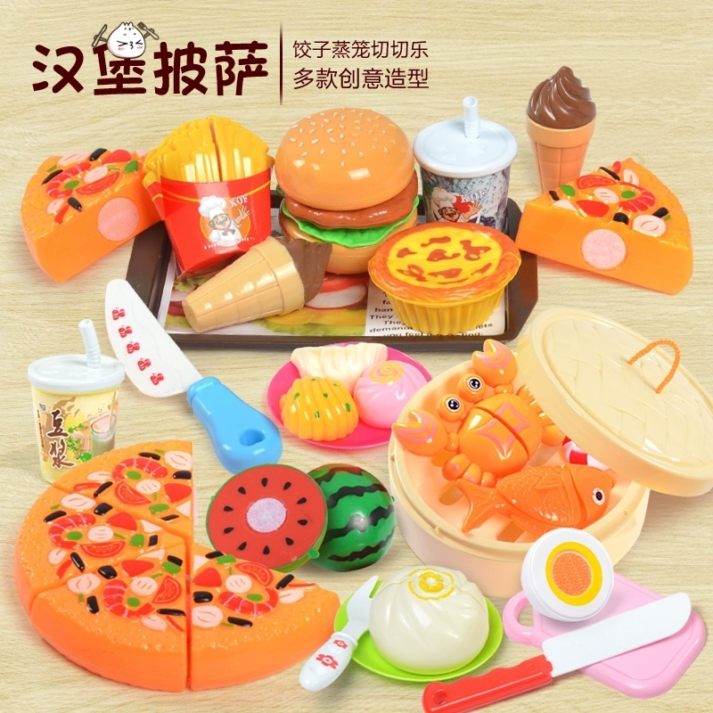 Bộ đồ chơi mô hình mô hình cắt trái cây và rau củ cho bé gái bé trai mô phỏng bánh hamburger Xiaoling Kobayashi - Đồ chơi gia đình