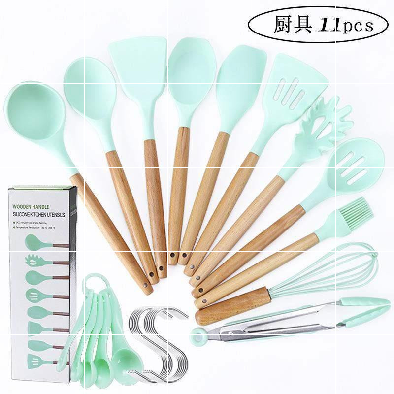 Купить silicone wooden handle set of 11 baking utensils set в интернет