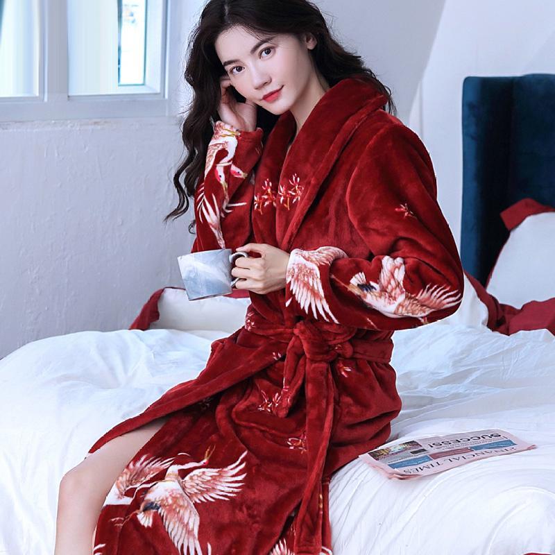 Nhật Bản dày đồ ngủ nam ấm áp áo choàng nam đồ ngủ nam mùa đông san hô lông cừu cộng với áo choàng mùa đông thanh niên nữ luật - Night Robe