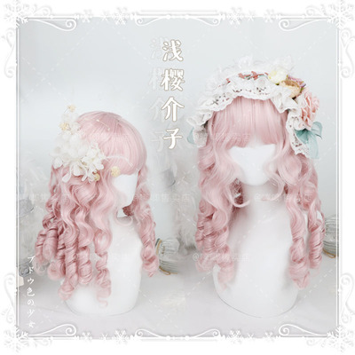 taobao agent Humita Tower Cream 45CM ☆ Light Sakura Jiezi ☆ Roman roll model Lolita Japanese wig