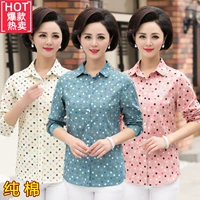 Áo sơ mi nữ trung niên dài tay áo sơ mi cotton dài tay cho phụ nữ trung niên ăn mặc giản dị mùa xuân và áo cotton mùa thu - Áo sơ mi áo sơ mi trắng nữ đi học