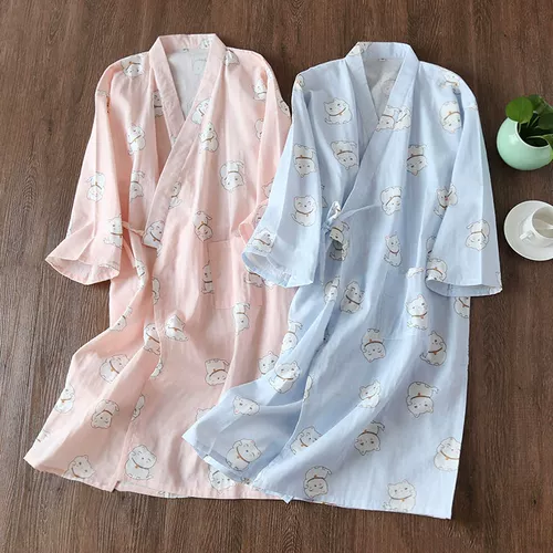 Марлевый банный халат, пижама, летняя хлопковая японская милая юбка, осенний, длинный рукав