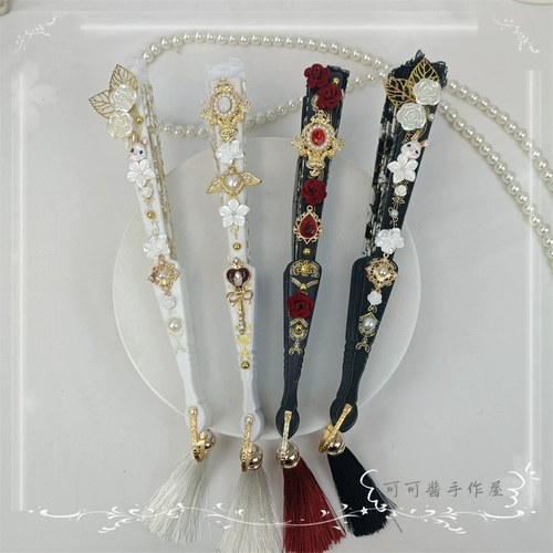 Оригинальный древний стиль Palace Hot Gold Fan Fan Cool Lolita Found Fan Fan Baroque Rose Elegant Cla великолепная кисточка
