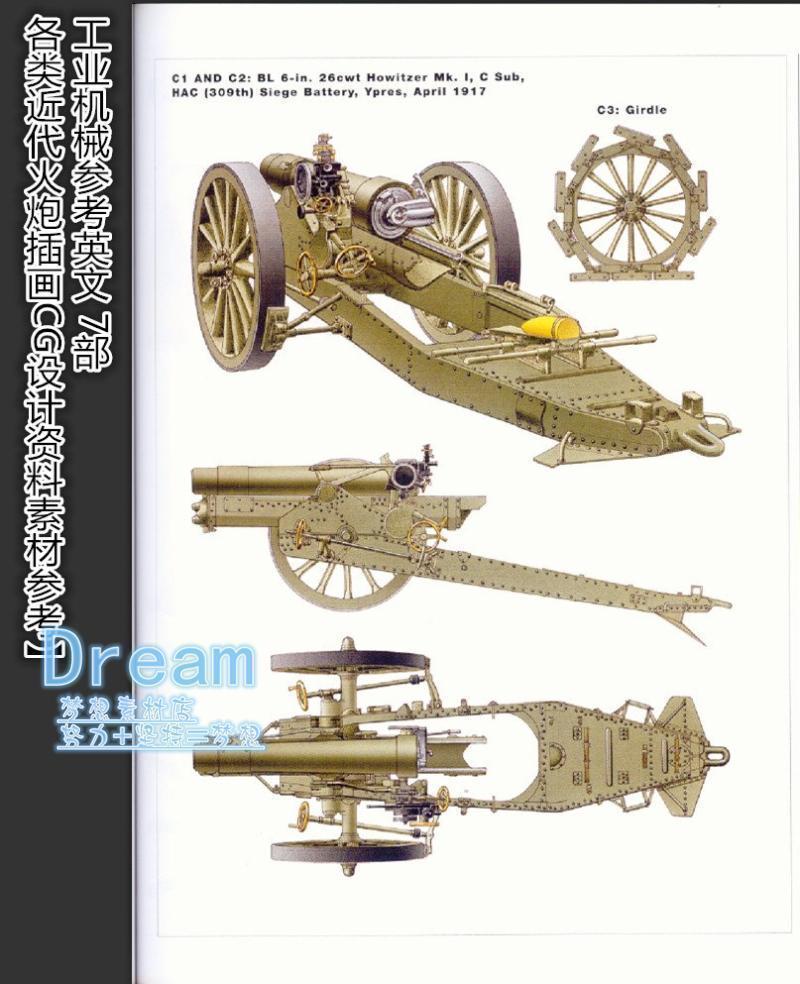 7部各类近代火炮插画cg设计素材参考工业机械参考