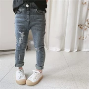 Quần skinny jeans 2019 mới co giãn nước ngoài lỗ mùa xuân và mùa thu mềm trẻ em nữ chân bé quần - Quần jean