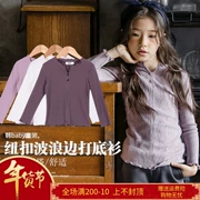 Bé gái mặc áo thun dài tay 2018 phiên bản Hàn Quốc mùa thu mới rộng lớn cho bé gái gợn sóng bên hông