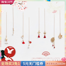 Свисающие серьги 日式和风耳线浪漫樱花长款超仙少女耳饰ins原宿扇子仙鹤耳环耳钉