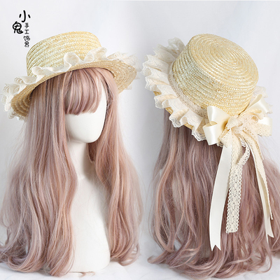 taobao agent Original Mori, Rural Lo Niang Soft Girl Straw Hat Handmade Japanese Doll Doll Sensory Lace Bow Drifting Ribbon Hat