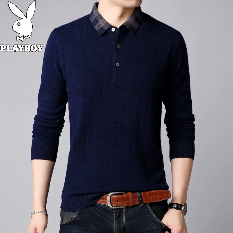 Playboy thương hiệu nam áo len nam áo len ve áo len trung niên chạm đáy áo len chính hãng - Áo len