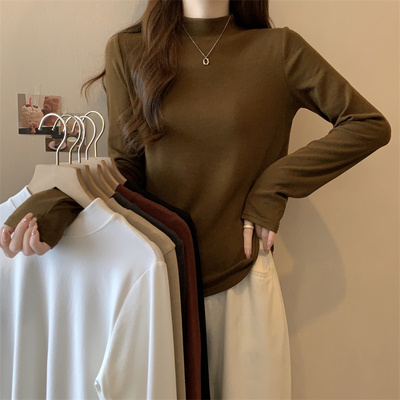 taobao agent Solid autumn T-shirt, long-sleeve, jacket, bra top, plus size, long sleeve, high collar
