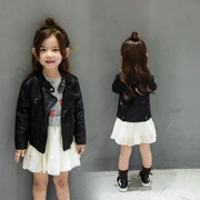3 mùa thu đông cô gái áo khoác da màu đen 4 bé gái cộng với nhung dày 6 áo khoác da ngắn thời trang 7 tuổi - Áo khoác