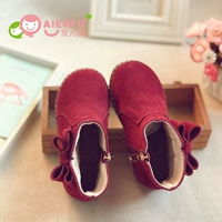 Зимние флисовые короткие сапоги для девочек для принцессы, красные ботинки с бантиком, из натуральной кожи, 1-3 лет, 6 лет