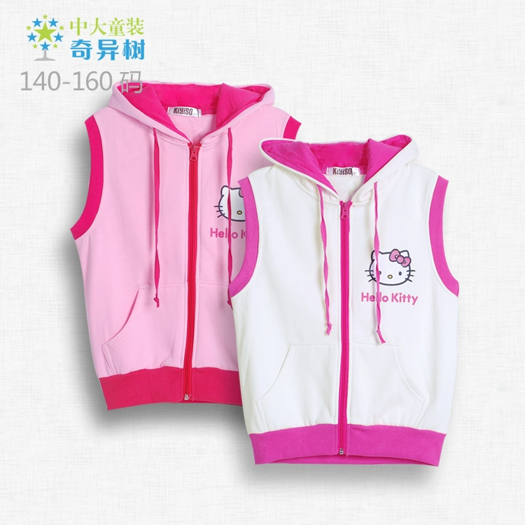 Quần áo trẻ em Zhongda quần áo bé gái 2019 quần áo xuân hè trẻ em trùm đầu mới cộng với áo vest nhung khóa kéo áo vest - Áo ghi lê